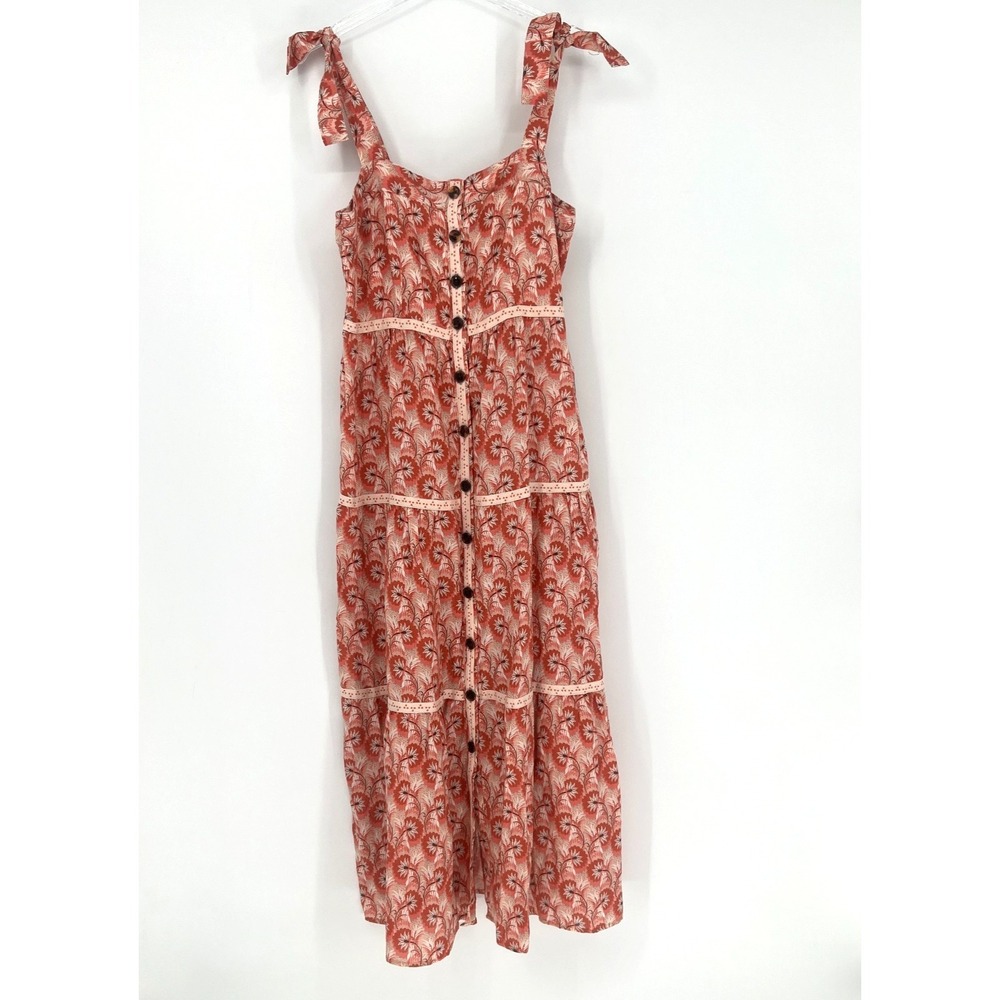 Spartina 449 Dress Womens M Pink Tiered Maxi Floral Boho Beachy Preppy Feminine